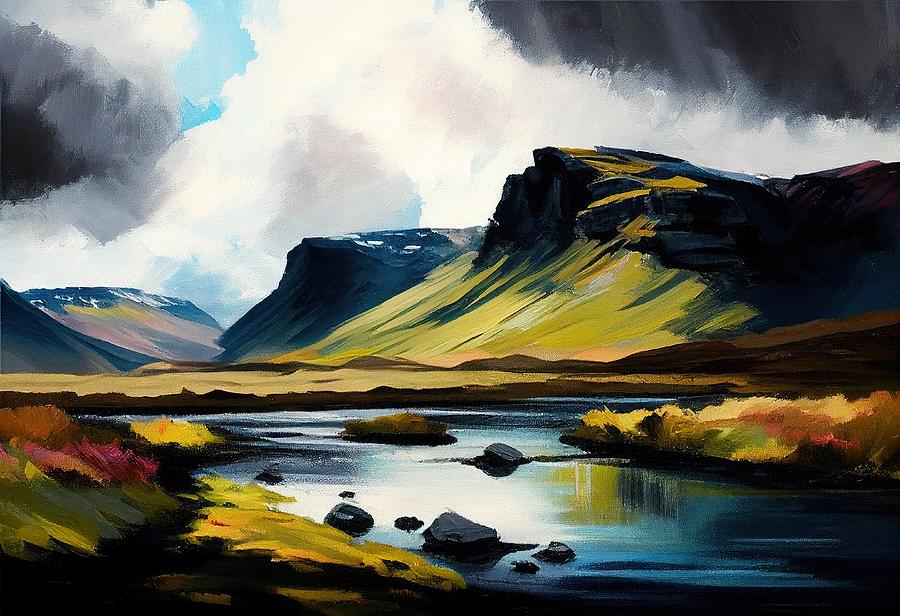 Iceland Landscape Painting by World of Abstracts - Pixels