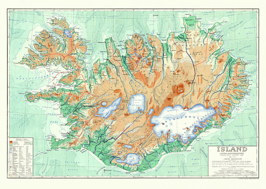 Iceland Map 1928 Drawing by Maps of Iceland