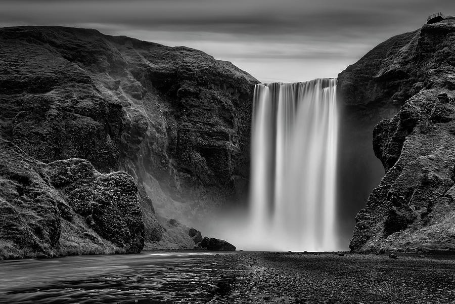 Iceland - Skogafoss in black and white Photograph by Olivier Parent