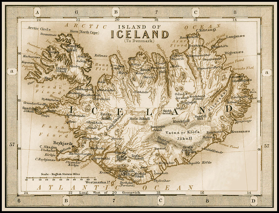 Vintage Photograph - Iceland Vintage Map 1893 Sepia  by Carol Japp
