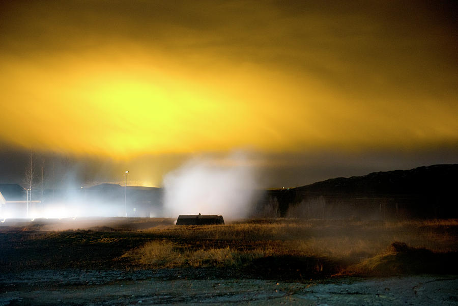 Icelandic Geyser At Night 1 Photograph