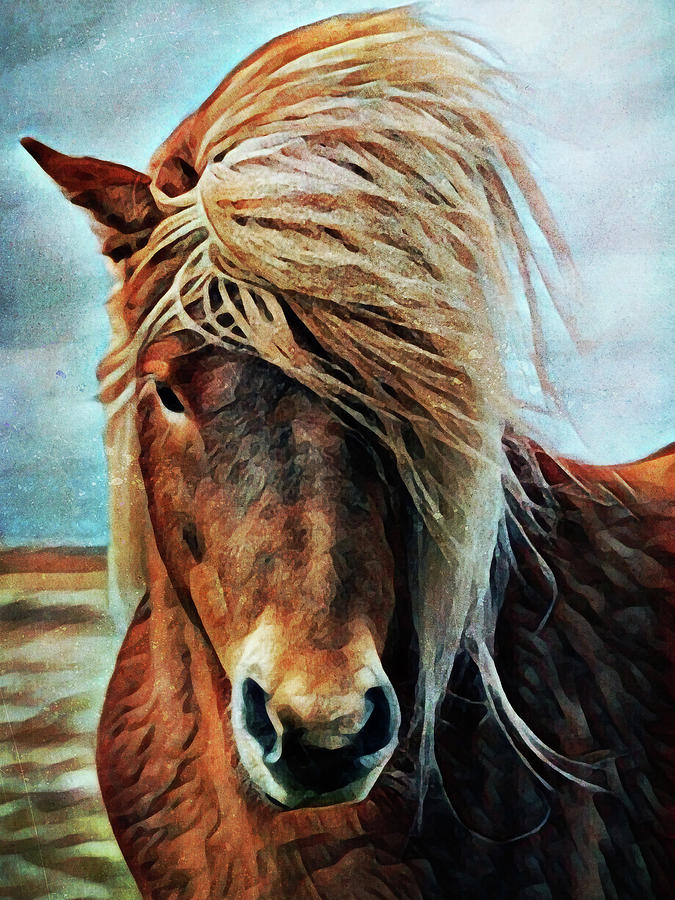 Icelandic Horse Wind Blown Blonde Painting by Ashley Aldridge