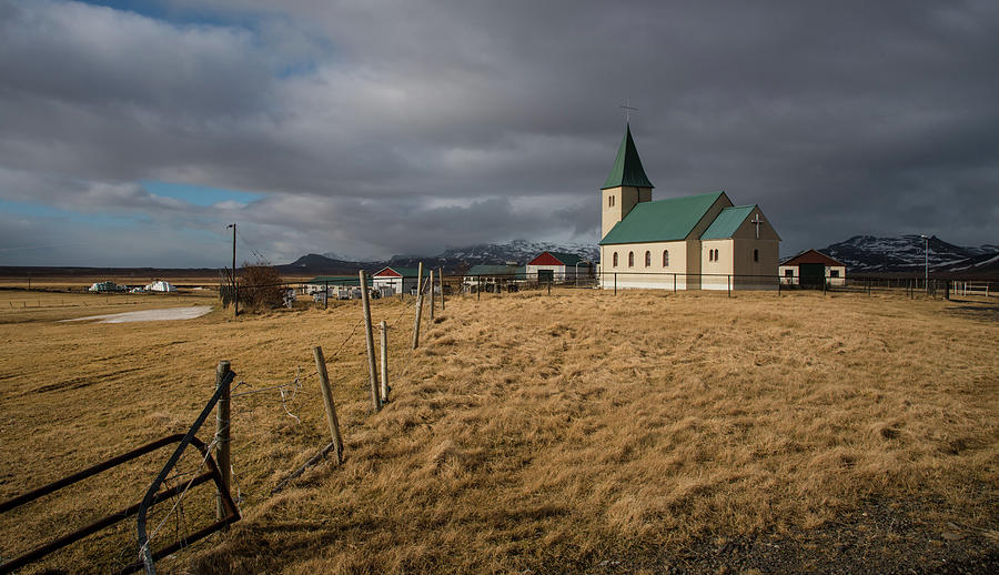 Icelandinc landscape with traditional church in Iceland Photograph by Michalakis Ppalis