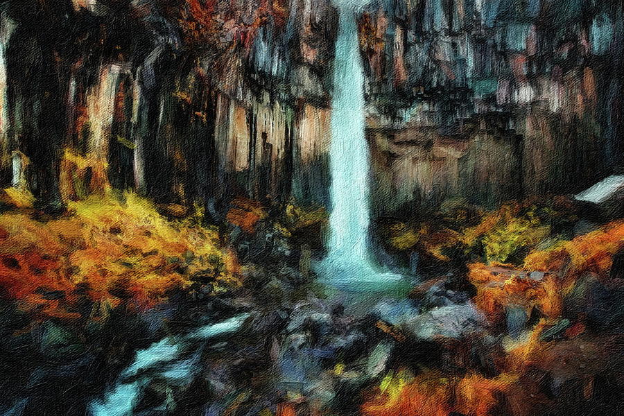Icelands Black Waterfall Painting by Russ Harris