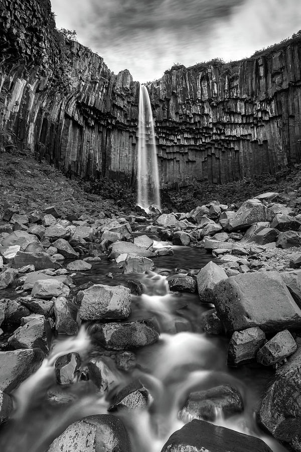 Icelands Svartifoss Waterfall in Black And White Photograph by Pierre Leclerc Photography