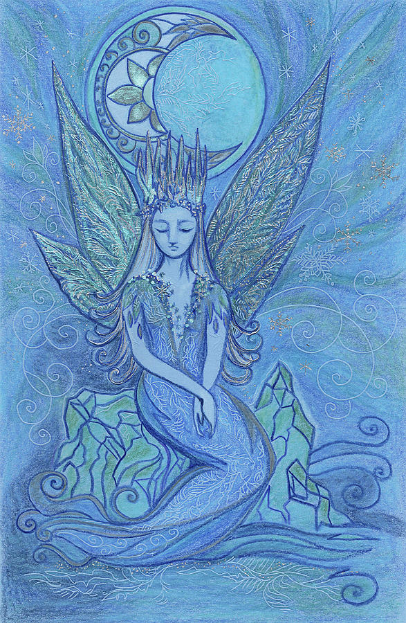 Icey Winter Fairy in Blues Drawing by Katherine Nutt