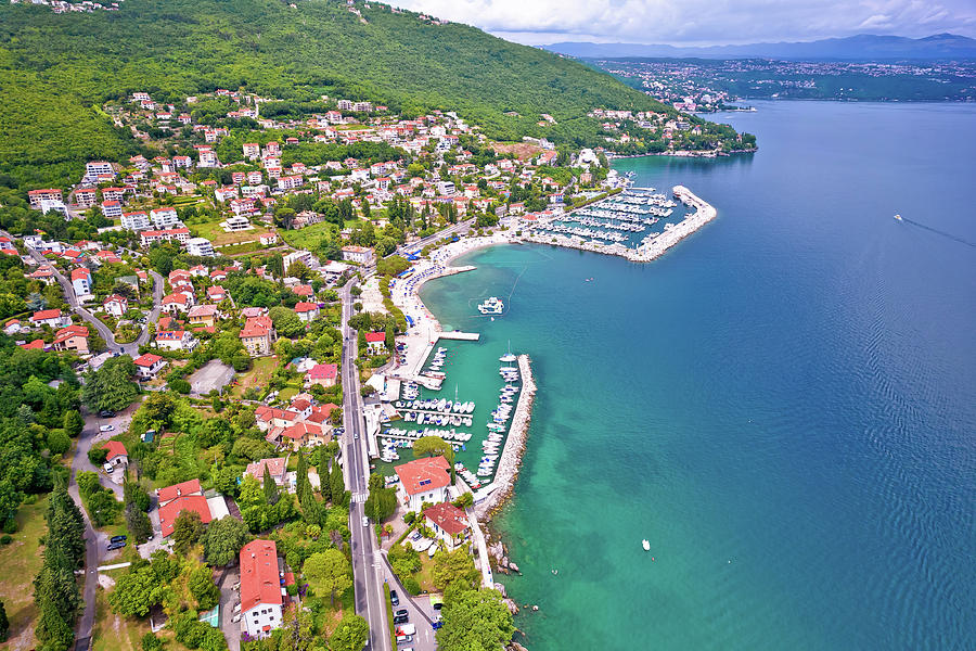 Icici Beach And Waterfront In Opatija Riviera Aerial View Photograph