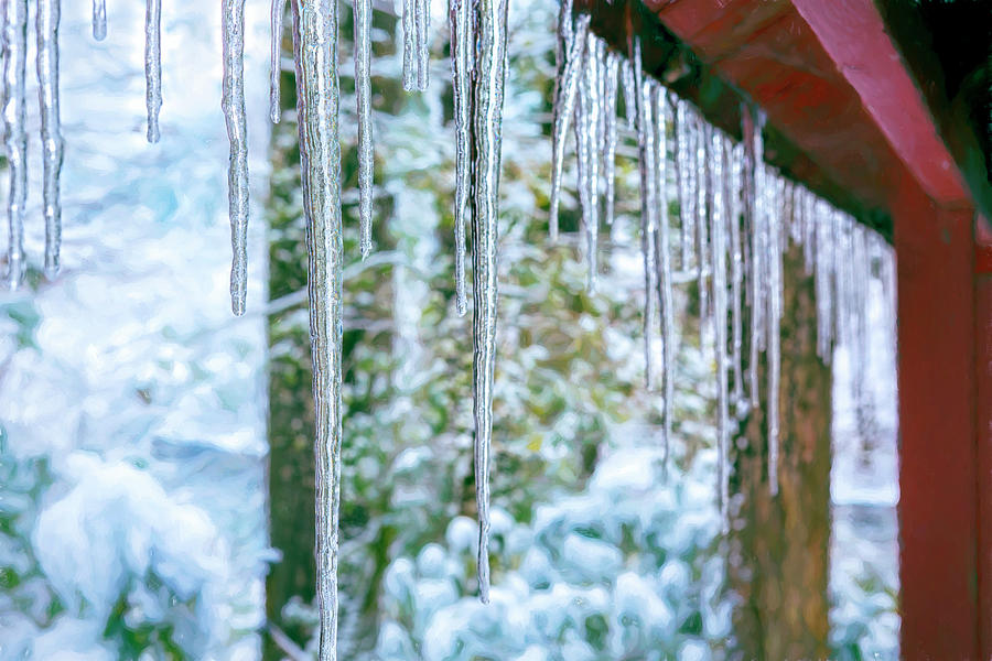 Icicles on the Woodshed Photograph by Belinda Greb