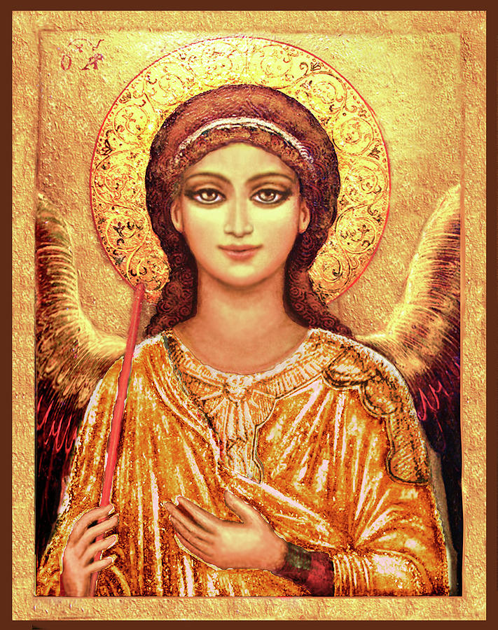Icon Archangel Gabriel Mixed Media by Ananda Vdovic