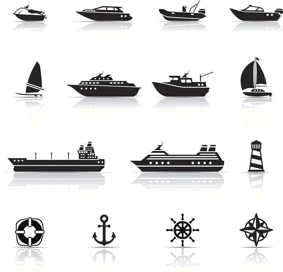 Icon Set, boats and ships Drawing by Roccomontoya