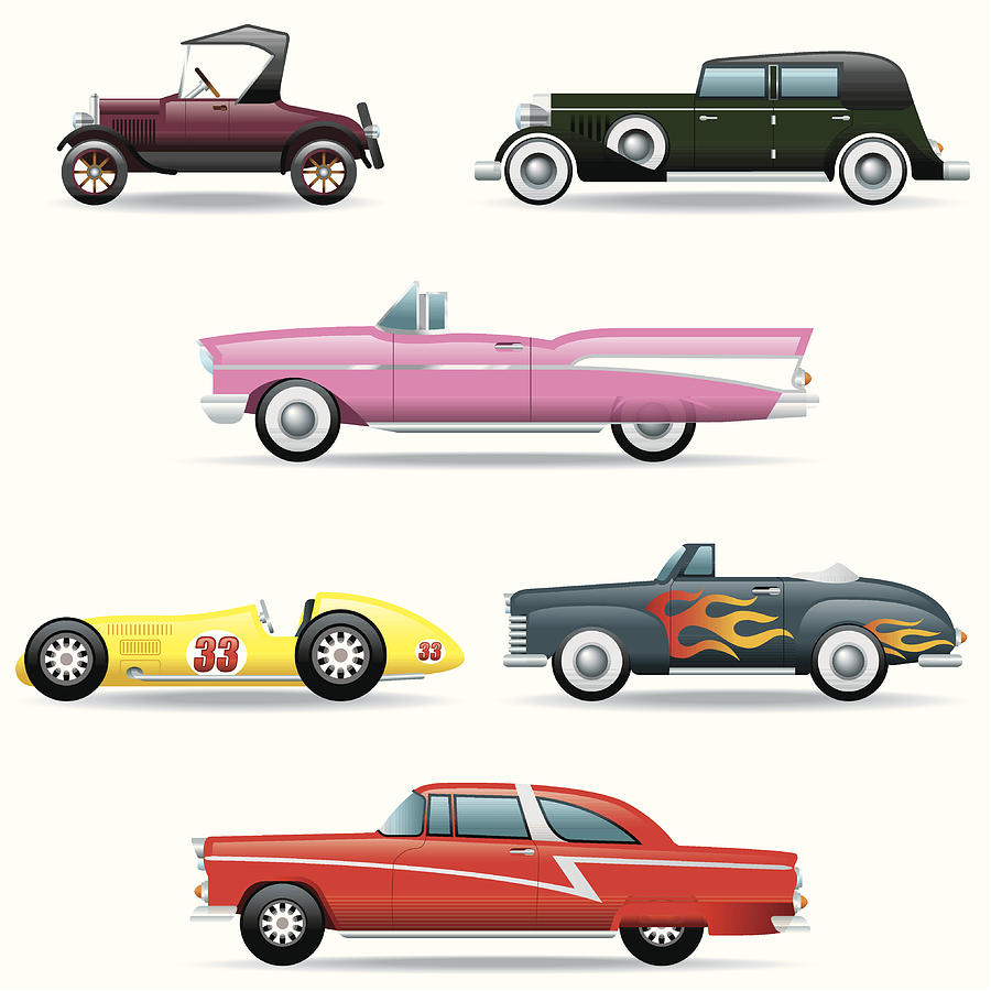 Icon Set, Classic Cars Drawing by Roccomontoya