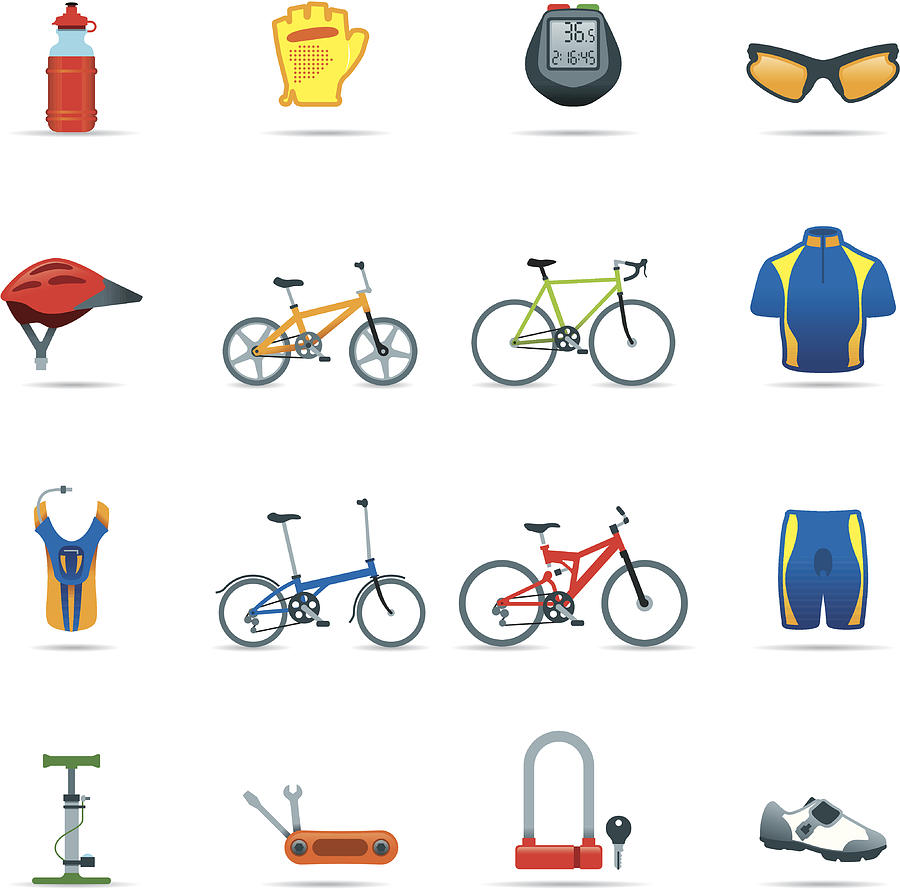 Icon Set, Cycling things Color Drawing by Roccomontoya