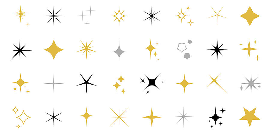 Icon Set of Sparkles and Stars on White Background Drawing by Loops7