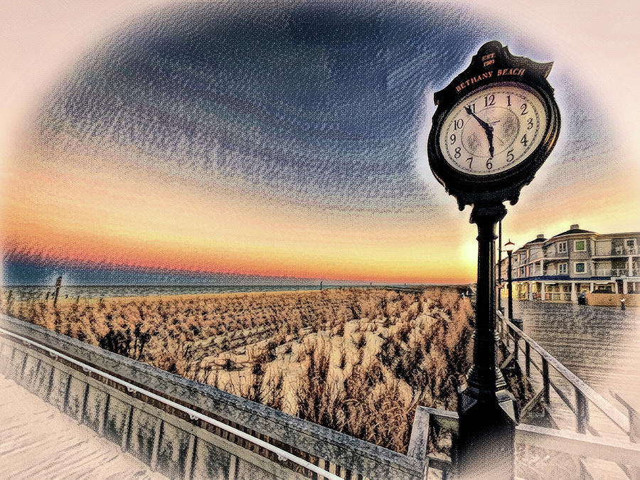 Iconic Bethany Beach Clock Charcoal Sketch Photograph by Bill Swartwout