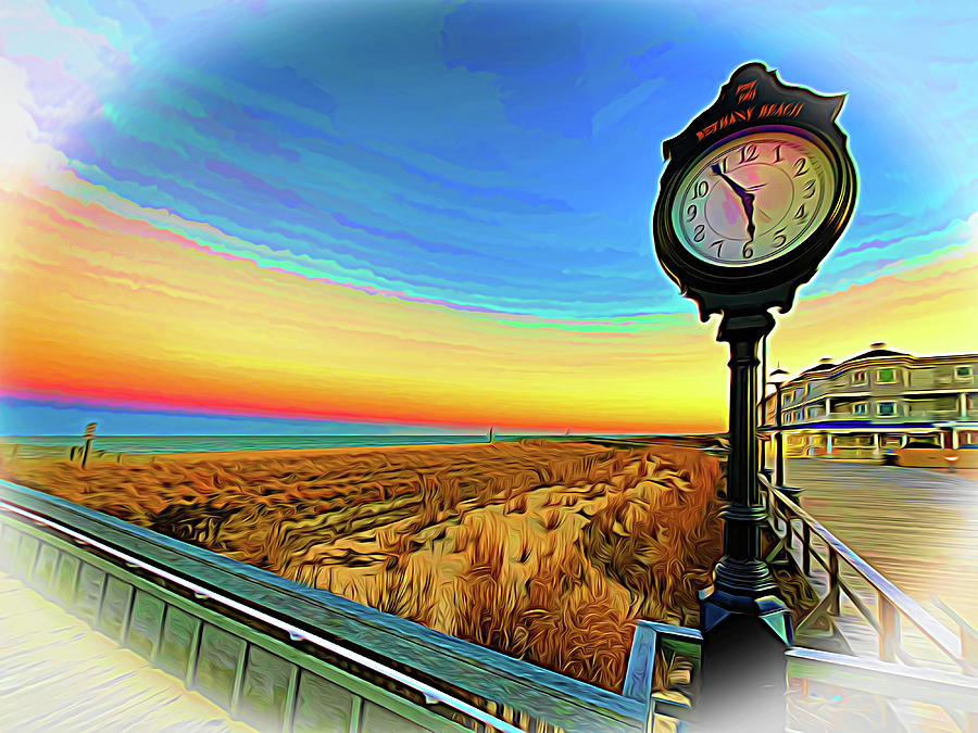 Iconic Bethany Beach Clock Expressionism Photograph by Bill Swartwout