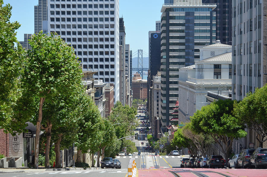 Iconic California Street View of San Francisco Financial District to Bay Bridge Tower Photograph by Shawn OBrien