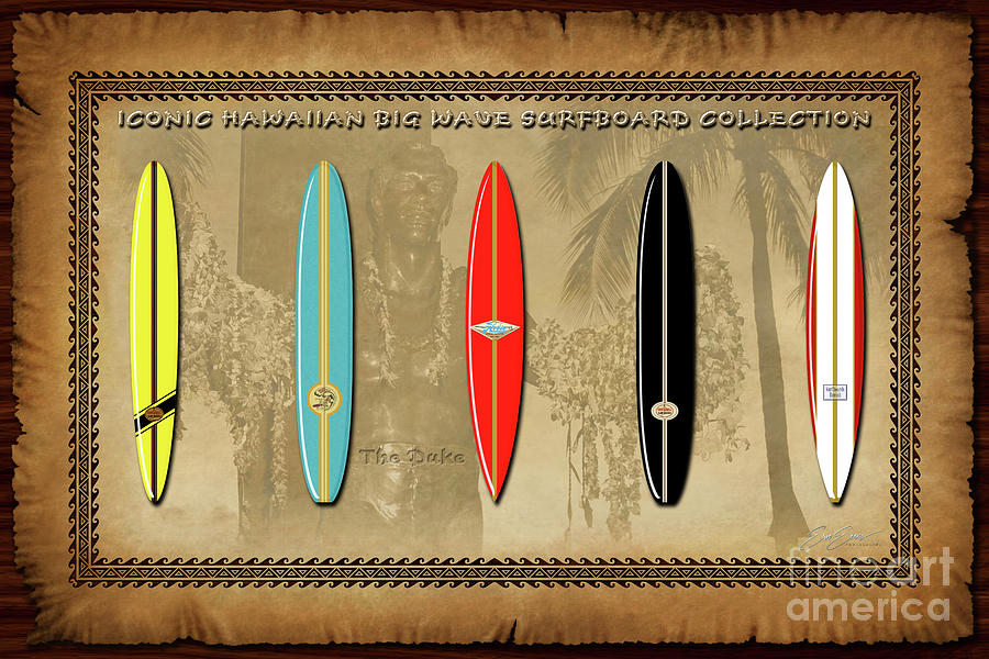 Iconic Hawaiian Big Wave Surfboard Collection Set of 5 With Border Duke Kahanamoku Photograph by Aloha Art