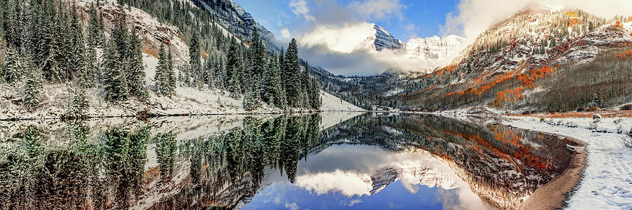 Iconic Panoramic View Of Maroon Bells - Aspen Colorado Photograph by Gregory Ballos