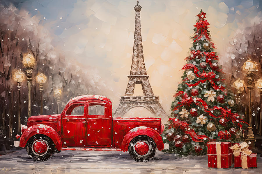 Iconic Red Truck and Eiffel Tower - Red Truck Art Painting by Lourry Legarde Iconic Red Truck and Eiffel Tower - Red Truck Art Painting by Lourry Legarde