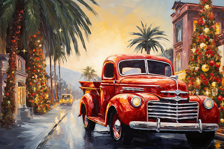 Iconic Red Truck in Downtown Los Angeles Painting by Lourry Legarde