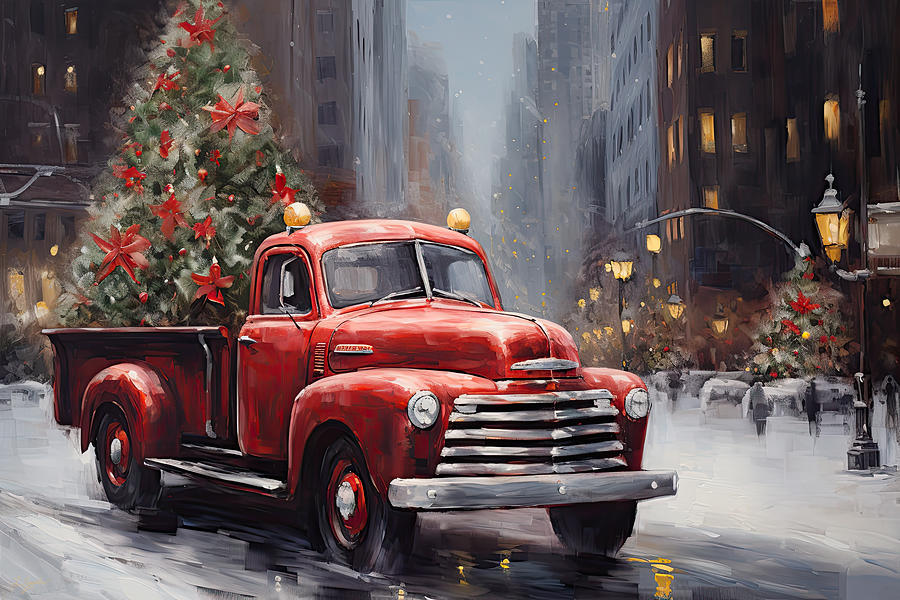 Iconic Red Truck in Downtown New York Painting by Lourry Legarde