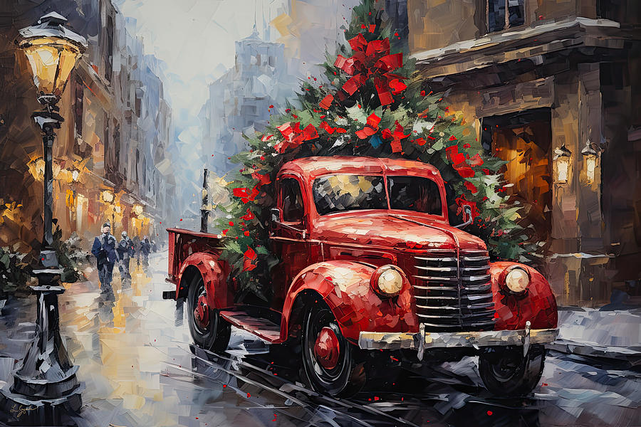 Iconic Red Truck in Paris Painting by Lourry Legarde