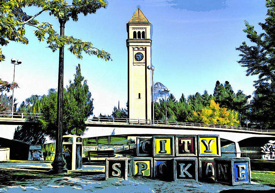 Spokane Photograph - Iconic Riverfront Park View in Graphic Novel by Mark Kiver