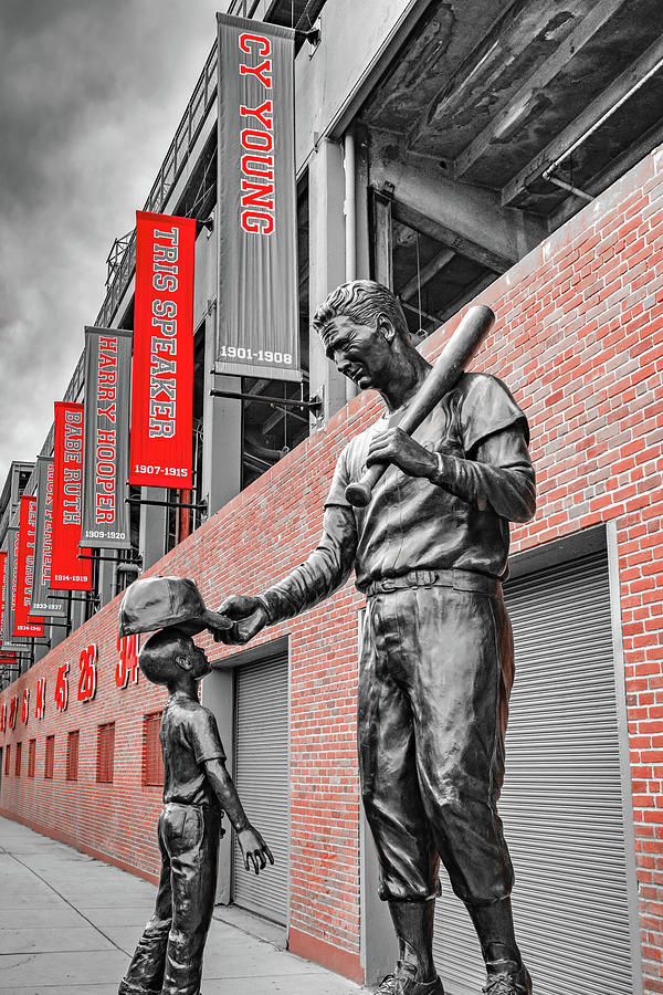 Iconic Ted Williams And Young Boy Statue - Fenway Park - Selective Coloring Photograph by Gregory Ballos