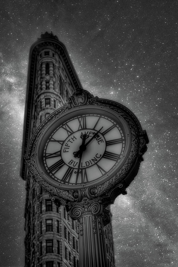 New York City Photograph - Iconic Timex Clock 5th Ave NY Galaxy Skies Black White Classic  by Chuck Kuhn