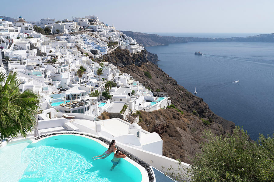 Greek Photograph - Iconic Views from Fira Santorini Greece The Pools by Wayne Moran