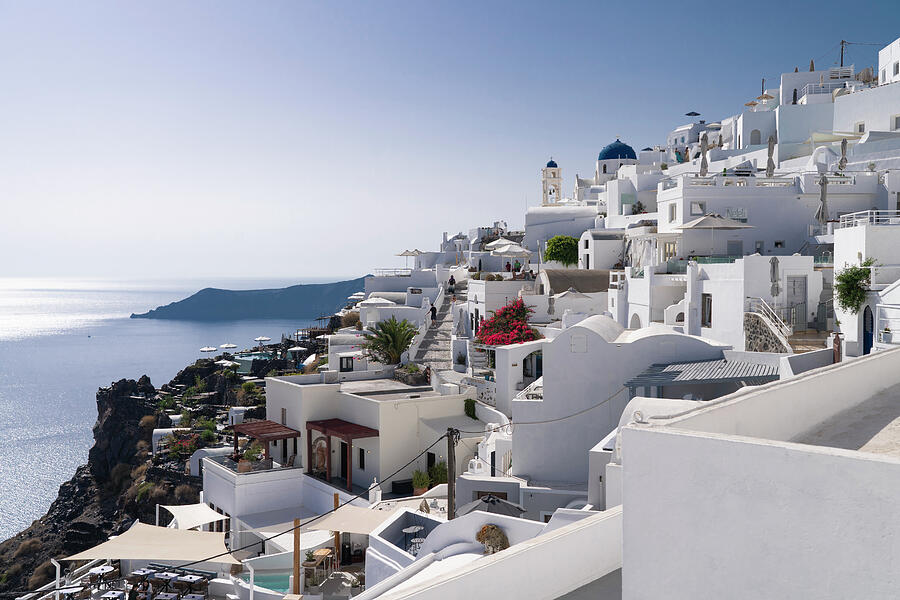 Greek Photograph - Iconic Views from Fira Santorini Greece Whitewashed Buildings II by Wayne Moran