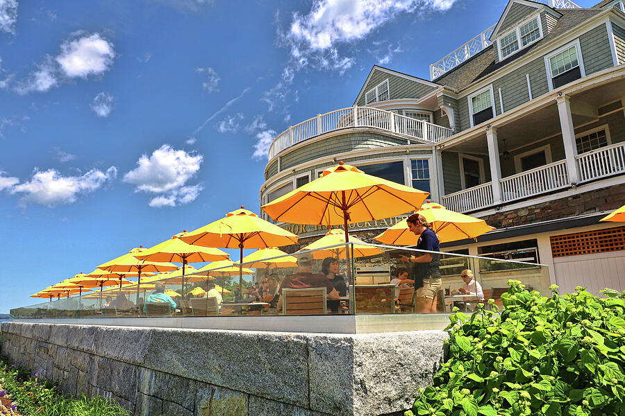 Iconic Yellow Umbrellas of the Bar Harbor Hotel 3 Photograph by Allen Beatty