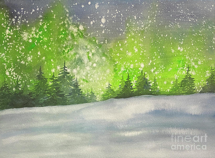 Icy Aurora Night Painting by Lisa Neuman