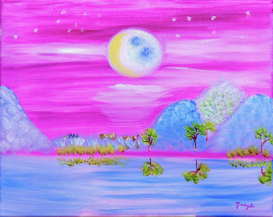 Icy Blue Moon Glow Painting by Meryl Goudey
