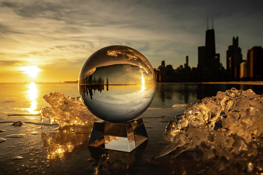 Icy Chicago lakefront with Glass Ball Photograph by Sven Brogren