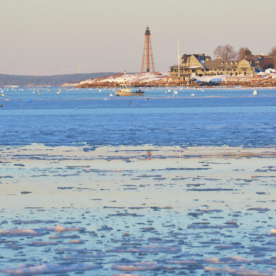 Icy day on Marblehead Harbor Square Photograph by Toby McGuire