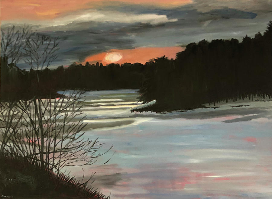 Icy River Sunrise Painting by Blandine Broomfield | Fine Art America