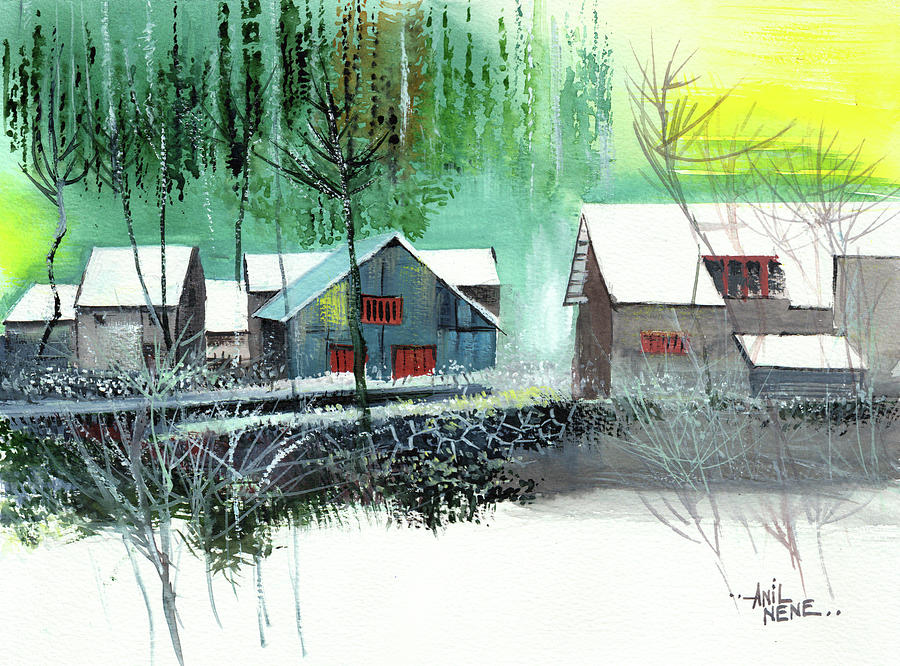 Nature Painting - Icy Village by Anil Nene
