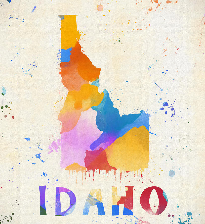 Idaho State Map Color Splash Painting by Dan Sproul