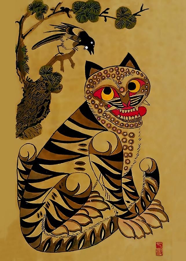 Idiot Tiger and Scolding Magpie Minhwa Digital Art by Patricia Keith