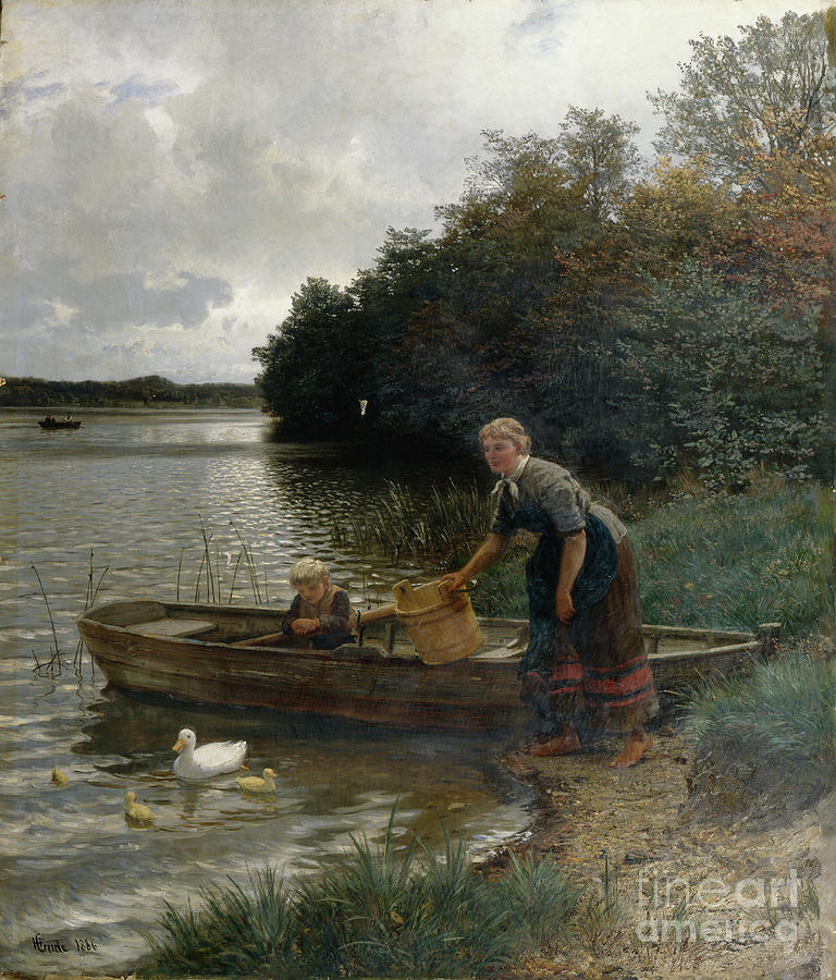 Idyll at Wolgastsee, 1886 Painting by O Vaering by Hans Gude