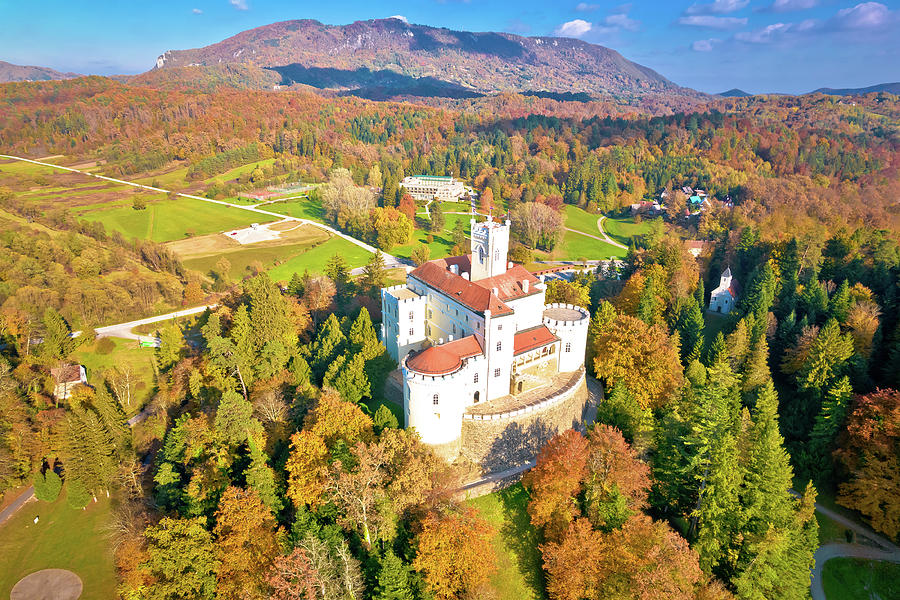 Idyllic Old Town Of Trakoscan In Zagorje Region Aerial View In A Photograph