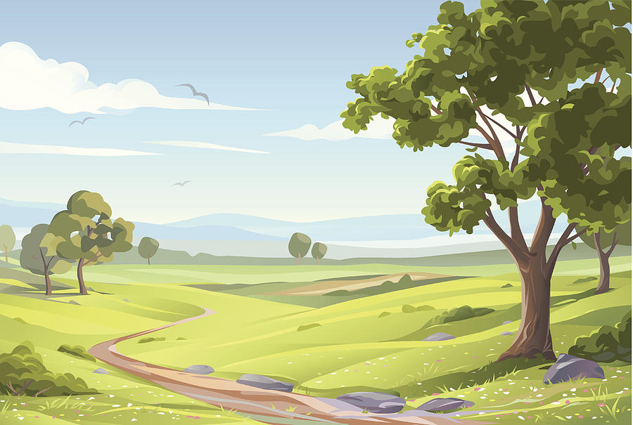Idyllic Summer Landscape Drawing by Kbeis