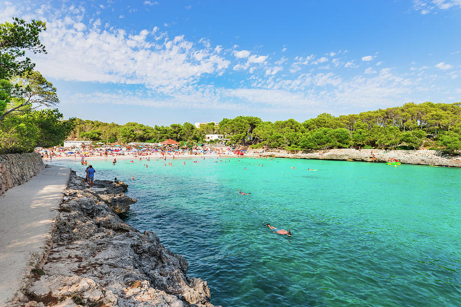 Idyllic view of Cala Mondrago beach on Mallorca, beautiful bay seaside ...