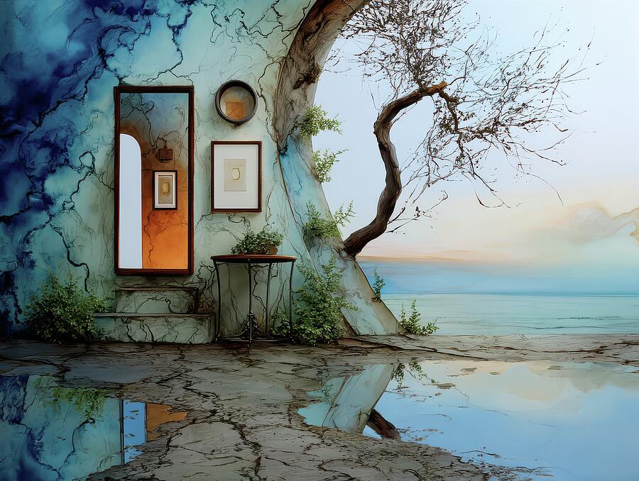 Surreal Doorway by the Sea Digital Art - If You Can Find It, The Place Has A Working Portal Mirror by Eris And AI