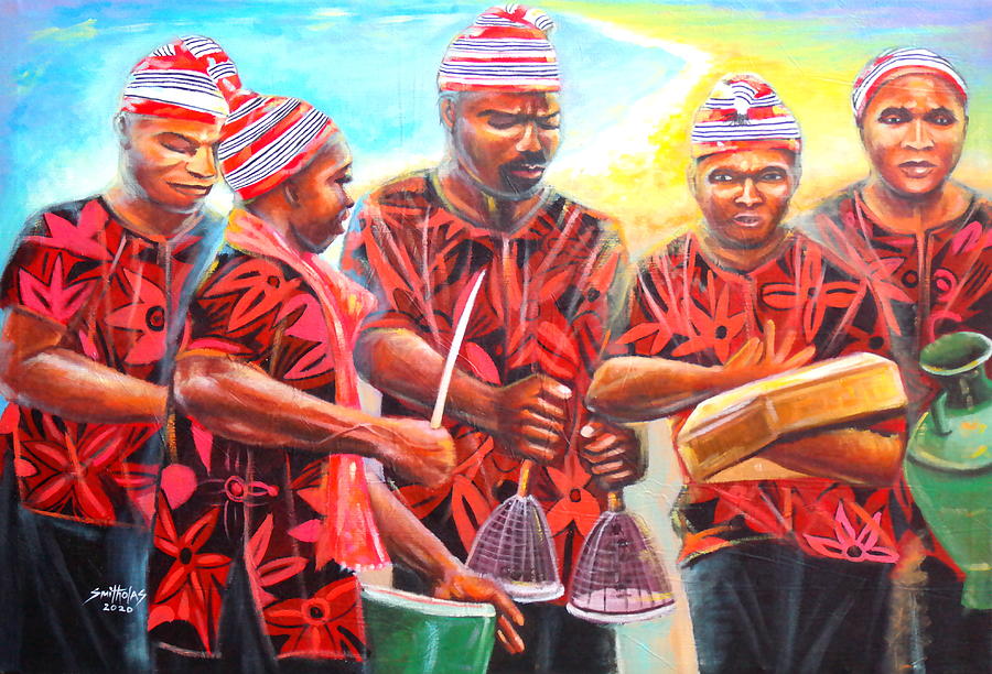 Igbo Traditional Instrumentalist Painting by Olaoluwa Smith