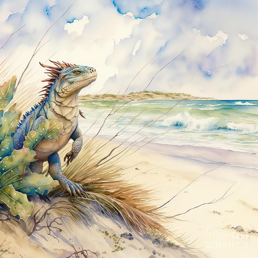 Wildlife Painting - Iguana At Beach by N Akkash