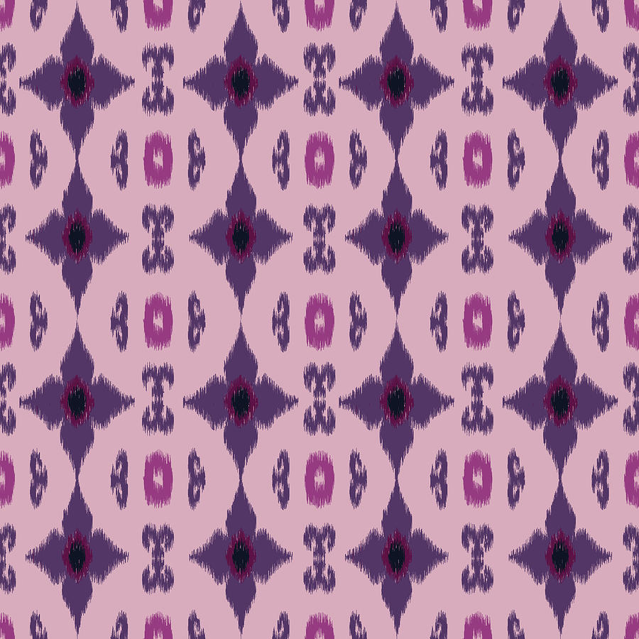 Ikat Flower Pattern - Violet Digital Art