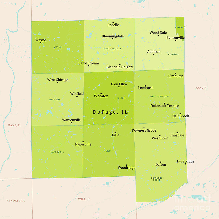 Naperville Digital Art - IL DuPage County Vector Map Green by Frank Ramspott