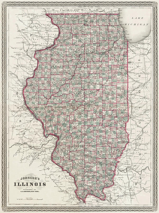 Illinois Antique Map 1864 Photograph by Carol Japp - Fine Art America